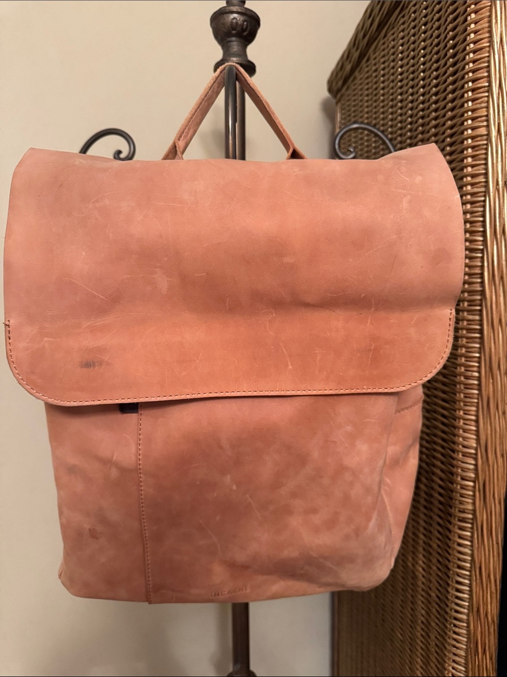 Incarne Leather Laptop Backpack in cognac